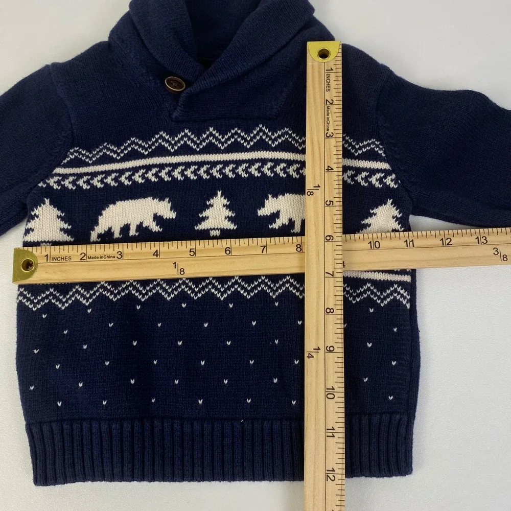 The‎ Children's Place Sweater Boys 12-18M Blue Shawl Collar Polar Bear Fair Isle
